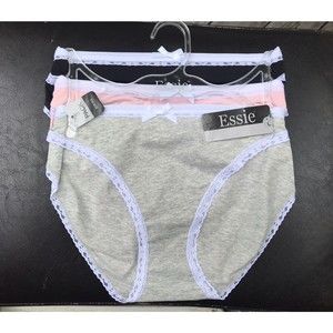 new Essie 3 pack bikini underwear gray pink black cotton Stretchy lace Large L